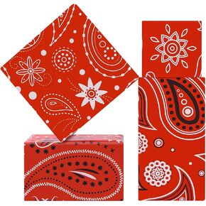 Western Party Gift Wrapping Paper Red Bandana Cashew Flowers Wrapping Paper, (4-Foled Flat Sheets, 4-Designs: 20 x 28 inch Per Sheet,15 sq. ft. ttl), For Wild West Mexican Southwest Theme Birthday Country Cowboy Cowgirl Party