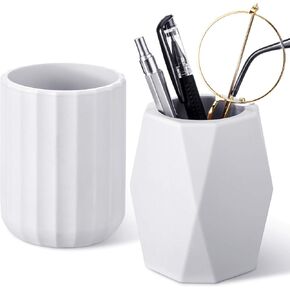 2 Pieces Silicone Pencil Holder Geometric Pen Cup Round Pen Container Desktop Pencil Stationary Holders Makeup Brush Holder for School Office Home Desk Supplies