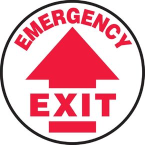 Accuform Signs MFS1708 Slip-Gard Adhesive Vinyl Round Floor Sign, Legend"EXIT (Arrow)", 8" Diameter, Red/Black on White