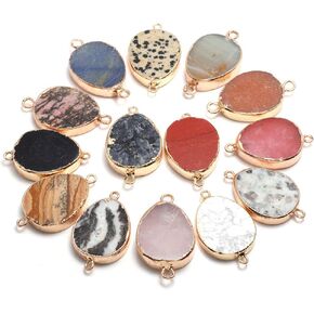 5PCS Quartz Stone Connectors,Natural Gold Plated Edge Pendants Stone Charms DIY for Necklace or Jewelry Making