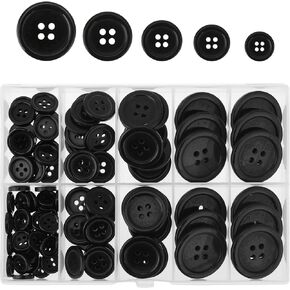 100Pcs Resin Sewing Buttons Premium 4-Hole Craft Buttons Eco-Friendly Round Black Button 5 Sizes Flatback Button for DIY Craft Holiday Decorations Suits Clothing Sweaters Shirts Garment