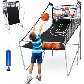 ReunionG Basketball Arcade Game, Electronic Double Shot 2 Player with 4 Balls, 8 Game Options, Basketball Game Indoor Easy Folding for Storage (White)