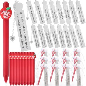 Christmas Teacher Appreciation Gifts Include Teacher Apple Shaped Ballpoint Pen with Inspirational Metal Bookmark for Thank You Teacher Gifts Office Supplies(16 Sets)