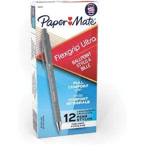 Paper Mate 9580131 FlexGrip Ultra Retractable Ballpoint Pen, Fine Point, Black, 12-Count