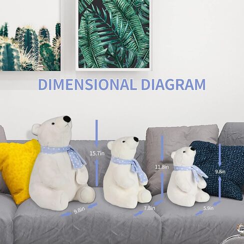 Polar Bear Stuffed Animal Plush, 11.8 Inch Lifelike Super Soft Cute Polar Bear with Scarf, Kawaii Cute Polar Bear Plush Toy for Kids Children Family Xmas Birthday Gifts in Kuwait