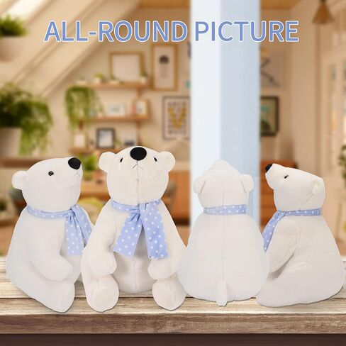Polar Bear Stuffed Animal Plush, 11.8 Inch Lifelike Super Soft Cute Polar Bear with Scarf, Kawaii Cute Polar Bear Plush Toy for Kids Children Family Xmas Birthday Gifts in Kuwait