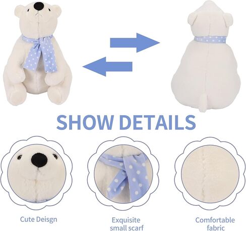 Polar Bear Stuffed Animal Plush, 11.8 Inch Lifelike Super Soft Cute Polar Bear with Scarf, Kawaii Cute Polar Bear Plush Toy for Kids Children Family Xmas Birthday Gifts in Kuwait