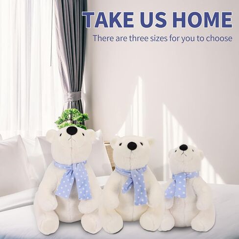 Polar Bear Stuffed Animal Plush, 11.8 Inch Lifelike Super Soft Cute Polar Bear with Scarf, Kawaii Cute Polar Bear Plush Toy for Kids Children Family Xmas Birthday Gifts in Kuwait