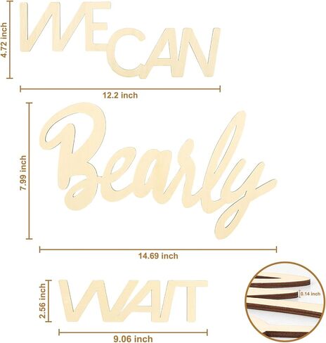 علامة We Can Bearly Wait Sign، لافتة استحمام الطفل خلفية ديكورات غير مكتملة، لافتة خشبية مقطوعة من الخشب للكشف عن الجنس، ديكور خلفية للحفلات للفتيات/الصبي in Kuwait