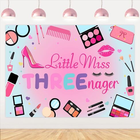 Little Miss Threenager Birthday Decorations Girls, 7 x 5 Ft 3rd Birthday Decorations Backdrop Banner for 3 Year Old Girl Makeup Party Decorations in Kuwait