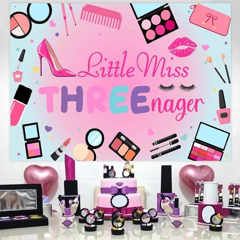 Little Miss Threenager Birthday Decorations Girls, 7 x 5 Ft 3rd Birthday Decorations Backdrop Banner for 3 Year Old Girl Makeup Party Decorations in Kuwait