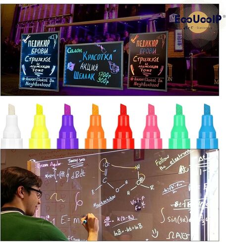 علامات الطباشير EooUooIP - 8 قطع ذات أطراف قابلة للعكس، علامات سبورة متينة للمسح الجاف والرطب للوحة تخطيط التقويم الأكريليكي لنافذة السيارة in Kuwait