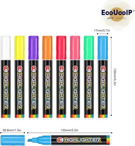 علامات الطباشير EooUooIP - 8 قطع ذات أطراف قابلة للعكس، علامات سبورة متينة للمسح الجاف والرطب للوحة تخطيط التقويم الأكريليكي لنافذة السيارة in Kuwait