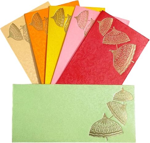 Jhintemetic® - Pack of 25 Matellic 5 Colours of 5 Each Randomly Picked Colourful Designer Shagun Lifafa/Money Gift Envelope with Golden Matellic Royal Tabla for Gifting Money on any occasion in Saudi Arabia