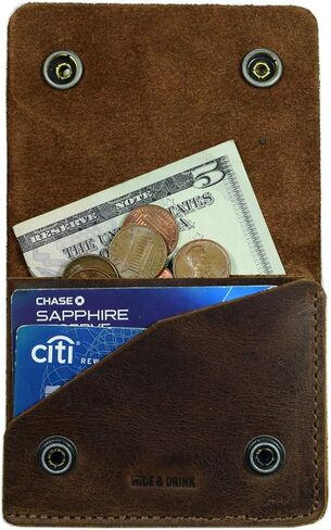 Hide & Drink, Leather Double Snap Card Holder, Holds Up to 4 Cards Plus Folded Bills, Cash Organizer, Coin Case, Accessories, Handmade Includes 101 Year Warranty :: Bourbon Brown in Saudi Arabia