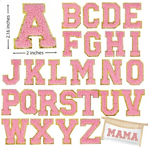 2.16" Pink Chenille Letter Patches, Self Adhesive Letters for Clothing, Stick on Letters for Cosmetic Bags Hats Backpacks Phonecase (Mama) in Saudi Arabia
