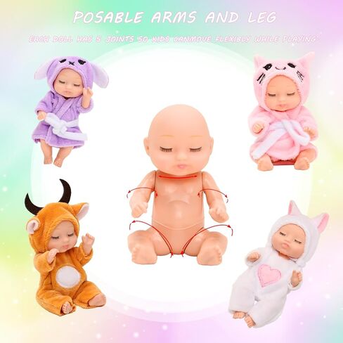 Mini Reborn Baby Dolls 4.3 Inch Lifelike Cute Reborn Babies Animal with Handmade Nightgown Clothes, Realistic Sleeping Tiny Rebirth Doll Set for Kids Birthday Party Favors(Sleepwear) in Saudi Arabia