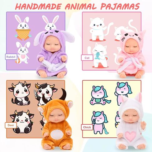 Mini Reborn Baby Dolls 4.3 Inch Lifelike Cute Reborn Babies Animal with Handmade Nightgown Clothes, Realistic Sleeping Tiny Rebirth Doll Set for Kids Birthday Party Favors(Sleepwear) in Saudi Arabia