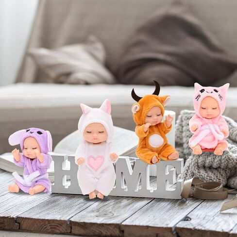 Mini Reborn Baby Dolls 4.3 Inch Lifelike Cute Reborn Babies Animal with Handmade Nightgown Clothes, Realistic Sleeping Tiny Rebirth Doll Set for Kids Birthday Party Favors(Sleepwear) in Saudi Arabia