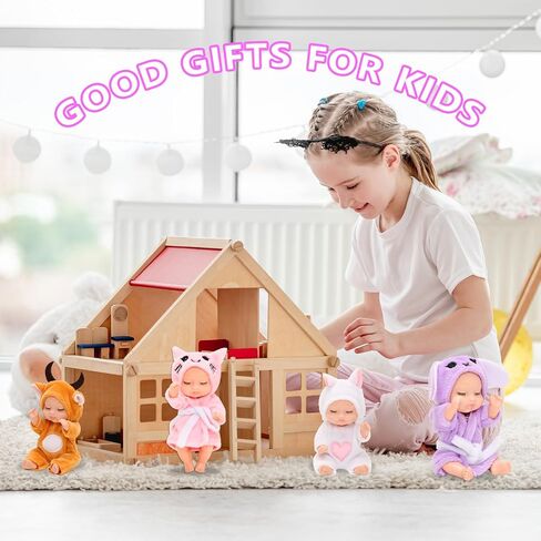 Mini Reborn Baby Dolls 4.3 Inch Lifelike Cute Reborn Babies Animal with Handmade Nightgown Clothes, Realistic Sleeping Tiny Rebirth Doll Set for Kids Birthday Party Favors(Sleepwear) in Saudi Arabia