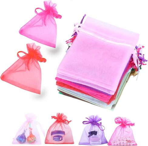 LYSXP Organza Bags 3×4 Inches，Small Jewelry Favor Pouches Christmas Candy Wedding Birthday Party Bags 100 Pcs Random 10 Colors Sheer Organza Gift Bags (Mixed Color,3"×4"… in Saudi Arabia