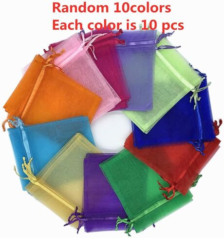 LYSXP Organza Bags 3×4 Inches，Small Jewelry Favor Pouches Christmas Candy Wedding Birthday Party Bags 100 Pcs Random 10 Colors Sheer Organza Gift Bags (Mixed Color,3"×4"… in Saudi Arabia