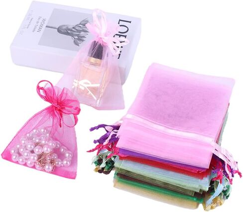 LYSXP Organza Bags 3×4 Inches，Small Jewelry Favor Pouches Christmas Candy Wedding Birthday Party Bags 100 Pcs Random 10 Colors Sheer Organza Gift Bags (Mixed Color,3"×4"… in Saudi Arabia