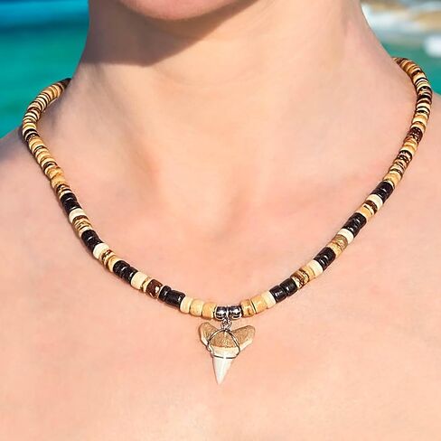BlueRica Shark Tooth on Coconut Shell Beads Necklace (18" 3L) in Kuwait