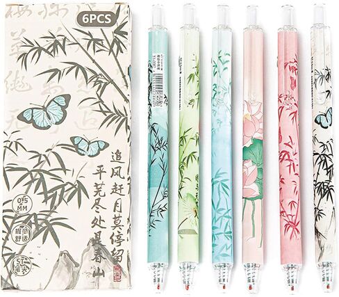 6 Pcs Retractable Pens Gel Ink Pens Cute Pen 0.5mm Black Ink Writing Pen Office School Supplies for Women Girls (Butterfly) in Saudi Arabia
