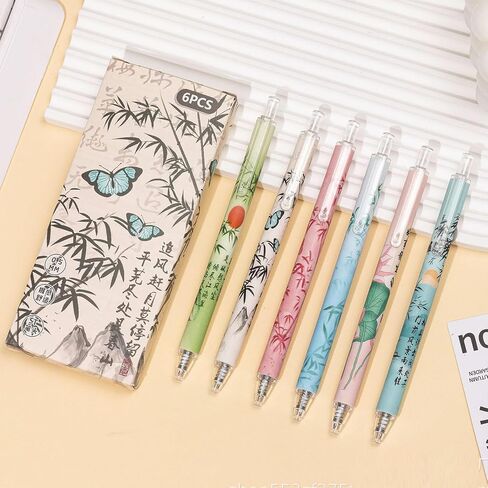 6 Pcs Retractable Pens Gel Ink Pens Cute Pen 0.5mm Black Ink Writing Pen Office School Supplies for Women Girls (Butterfly) in Saudi Arabia