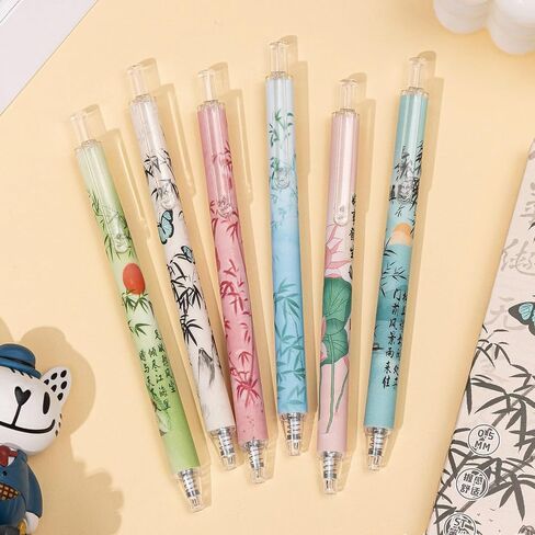 6 Pcs Retractable Pens Gel Ink Pens Cute Pen 0.5mm Black Ink Writing Pen Office School Supplies for Women Girls (Butterfly) in Saudi Arabia