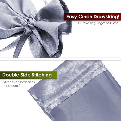حقائب هدايا من الساتان الفضي مقاس 10.16 سم × 15.24 سم، وحقائب مجوهرات، وحقائب برباط لحفلات الزفاف، وحقائب هدايا عيد الميلاد لاستحمام الطفل، 50 لكل عبوة in Kuwait