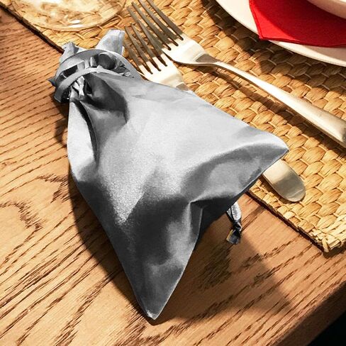 حقائب هدايا من الساتان الفضي مقاس 10.16 سم × 15.24 سم، وحقائب مجوهرات، وحقائب برباط لحفلات الزفاف، وحقائب هدايا عيد الميلاد لاستحمام الطفل، 50 لكل عبوة in Kuwait