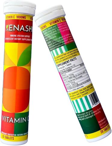 Vitamin C Effervescent Tablets 1000mg with Magnesium Zinc Vitamin E & Potassium Vitamina C Efervescente 20 Tables Each Tube 3 Pack in Saudi Arabia
