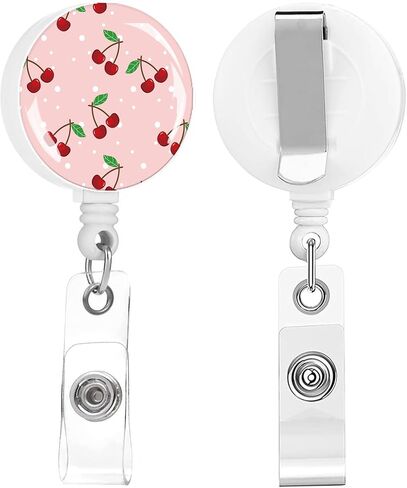 2 Pack Retractable Badge Holders Cute Badge Reel Badge Clip ID Card Holders for Student Office Worker Doctor Nurse Teacher (Cute Cherry) in Saudi Arabia