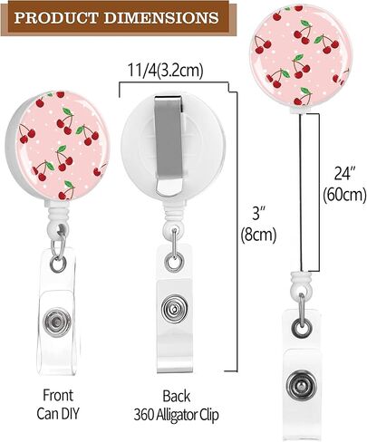 2 Pack Retractable Badge Holders Cute Badge Reel Badge Clip ID Card Holders for Student Office Worker Doctor Nurse Teacher (Cute Cherry) in Saudi Arabia