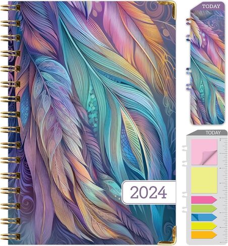 مخطط غلاف فني 2024: (نوفمبر 2023 حتى ديسمبر 2024) 5.5 بوصة × 8 بوصة مخطط يومي أسبوعي شهري وجدول أعمال سنوي. مجموعة الإشارة المرجعية ومجلد الجيب والملاحظات اللاصقة (باستيل الطاووس) in Kuwait