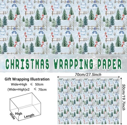 Bolsome 12 Sheets Christmas Wrapping Paper Green Red Merry Christmas Words Gift Wrap Paper for Xmas Party Winter Festivals DIY Craft, 19.7 × 27.6 Inches (Snow scenery) in Saudi Arabia