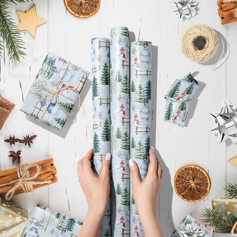 Bolsome 12 Sheets Christmas Wrapping Paper Green Red Merry Christmas Words Gift Wrap Paper for Xmas Party Winter Festivals DIY Craft, 19.7 × 27.6 Inches (Snow scenery) in Saudi Arabia