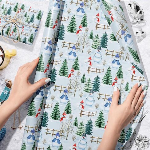 Bolsome 12 Sheets Christmas Wrapping Paper Green Red Merry Christmas Words Gift Wrap Paper for Xmas Party Winter Festivals DIY Craft, 19.7 × 27.6 Inches (Snow scenery) in Saudi Arabia