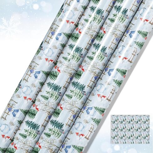 Bolsome 12 Sheets Christmas Wrapping Paper Green Red Merry Christmas Words Gift Wrap Paper for Xmas Party Winter Festivals DIY Craft, 19.7 × 27.6 Inches (Snow scenery) in Saudi Arabia