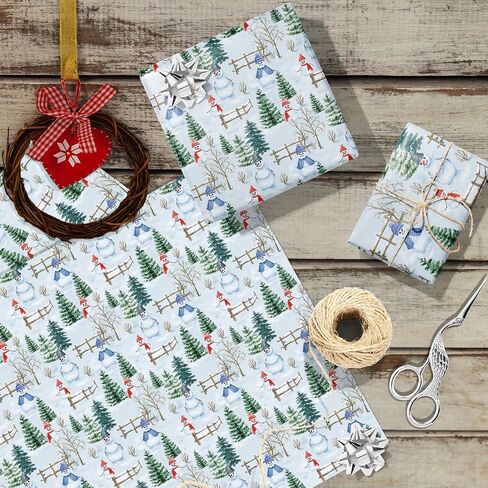Bolsome 12 Sheets Christmas Wrapping Paper Green Red Merry Christmas Words Gift Wrap Paper for Xmas Party Winter Festivals DIY Craft, 19.7 × 27.6 Inches (Snow scenery) in Saudi Arabia