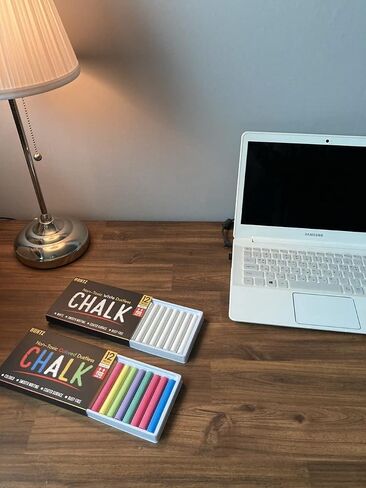 Huntz Dustless Chalk With Microfiber Eraser (Washable & Reusable) (12 White Chalks + 12 Colored Chalks + Eraser) in Saudi Arabia