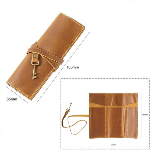 Genuine Leather Pencil Case, Rollup Pen, Pencil Pouch Wrap Foldable Tool, Pencil Storage Case for Adult Men & Women Office Work (Brown) in Kuwait