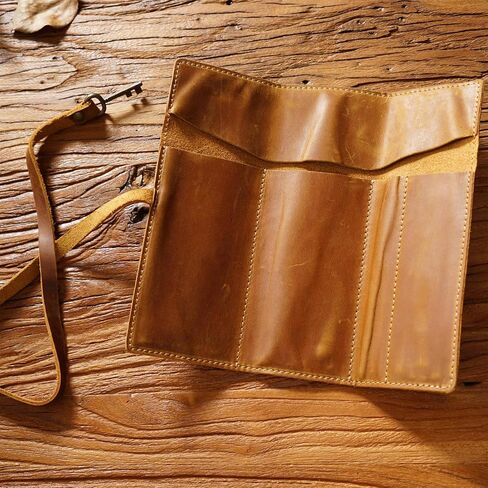 Genuine Leather Pencil Case, Rollup Pen, Pencil Pouch Wrap Foldable Tool, Pencil Storage Case for Adult Men & Women Office Work (Brown) in Kuwait