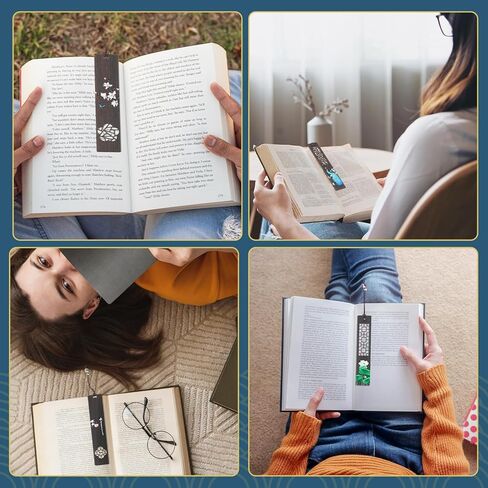 4 Pieces Wooden Bookmark for Book Lovers, Handmade Hallow Out Natural Wooden Carving Bookmark Box Set, Peacock and Lotus Pattern Painted Bookmark for Women Men Teacher Birthday Gift in Kuwait