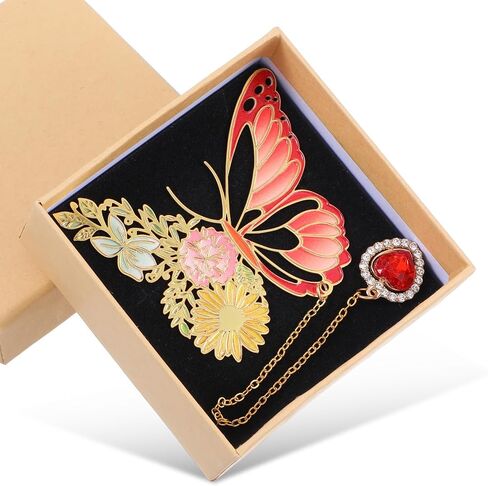 Butterfly Bookmark for Women, Beautiful Book Marks for Reading Book Mark for Book Lovers Metal Bookmark Christmas New Year Birthday Gifts for Book Lovers(Red) in Saudi Arabia