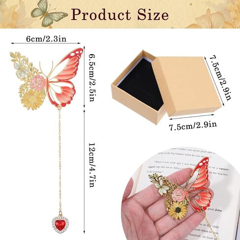 Butterfly Bookmark for Women, Beautiful Book Marks for Reading Book Mark for Book Lovers Metal Bookmark Christmas New Year Birthday Gifts for Book Lovers(Red) in Saudi Arabia
