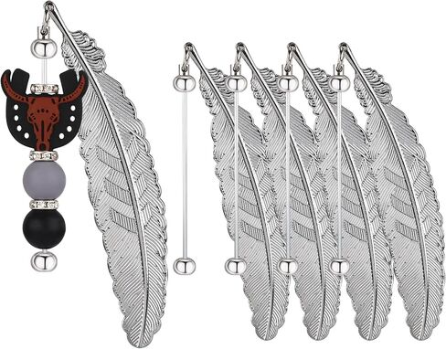 5 Pcs Feather Beaded Bookmark Tassels, Beadable Bookmark Bulk, Unique Beadable Bookmarks DIY Beadable Keychains Bookmark for Men Women Reader Teacher Supplies (Gold) in Saudi Arabia