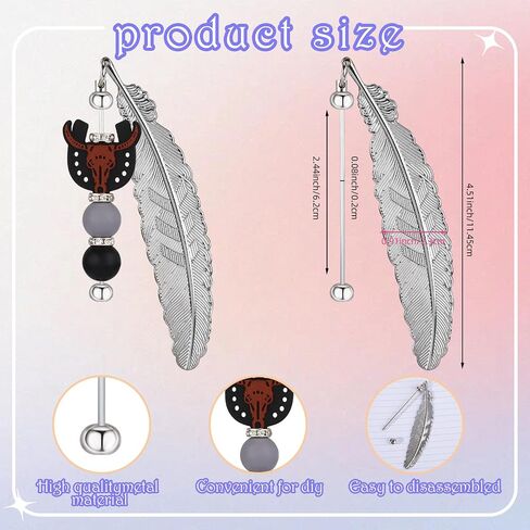 5 Pcs Feather Beaded Bookmark Tassels, Beadable Bookmark Bulk, Unique Beadable Bookmarks DIY Beadable Keychains Bookmark for Men Women Reader Teacher Supplies (Gold) in Saudi Arabia